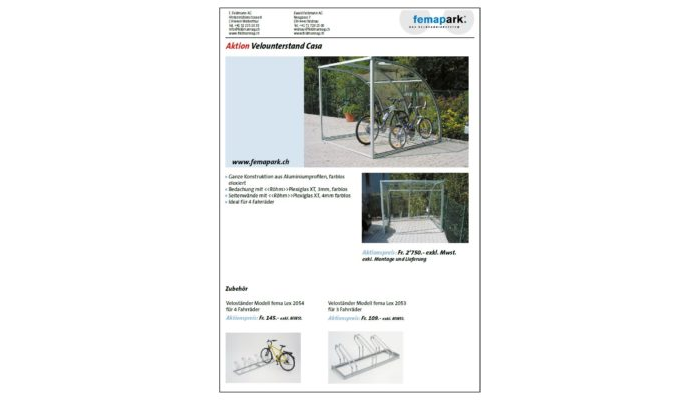 Velounterstand femapark Casa Aktion